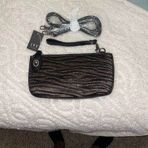 Joy Susan Zebra Print Wristlet with Black Accents